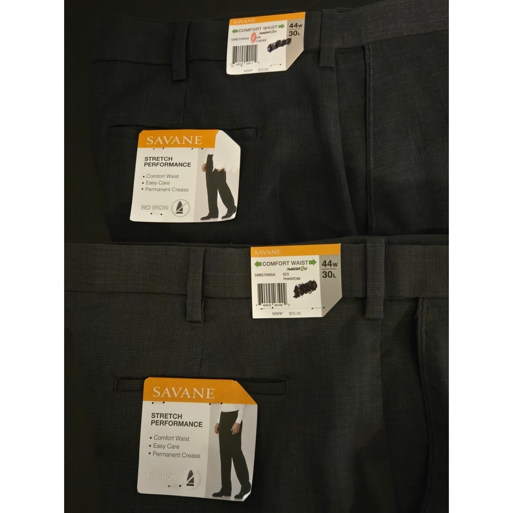 Lot of 2 Savane Mens 44x30 Stretch Performance Dress Pants Grey and Black